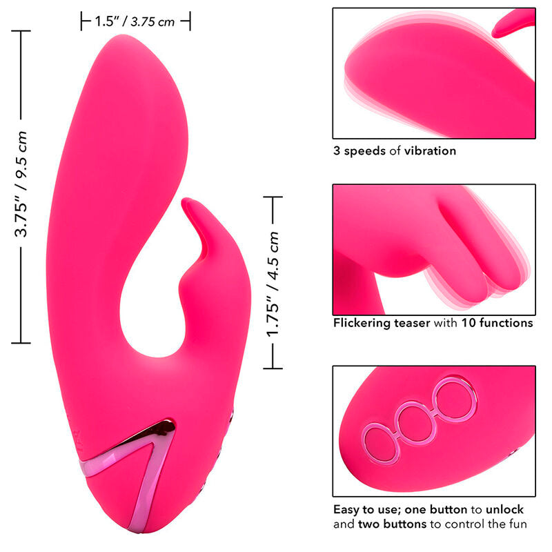 Vibrador Coelho Sunshine Fúcsia com Estimulador Clitoriano e 10 Funções