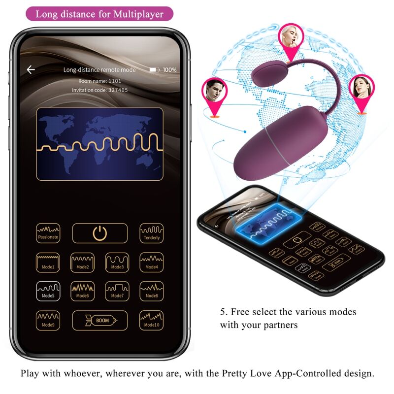 PRETTY LOVE Nymph Ovo Vibratório App Controlado Lilás em silicone macio
