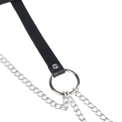 SUBBLIME Cinto com Corrente Anel de Couro Preto para Lingerie BDSM