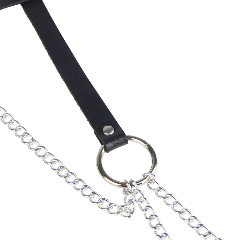 SUBBLIME Cinto com Corrente Anel de Couro Preto para Lingerie BDSM