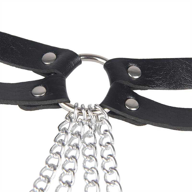 SUBBLIME Cinto com Corrente Anel de Couro Preto para Lingerie BDSM