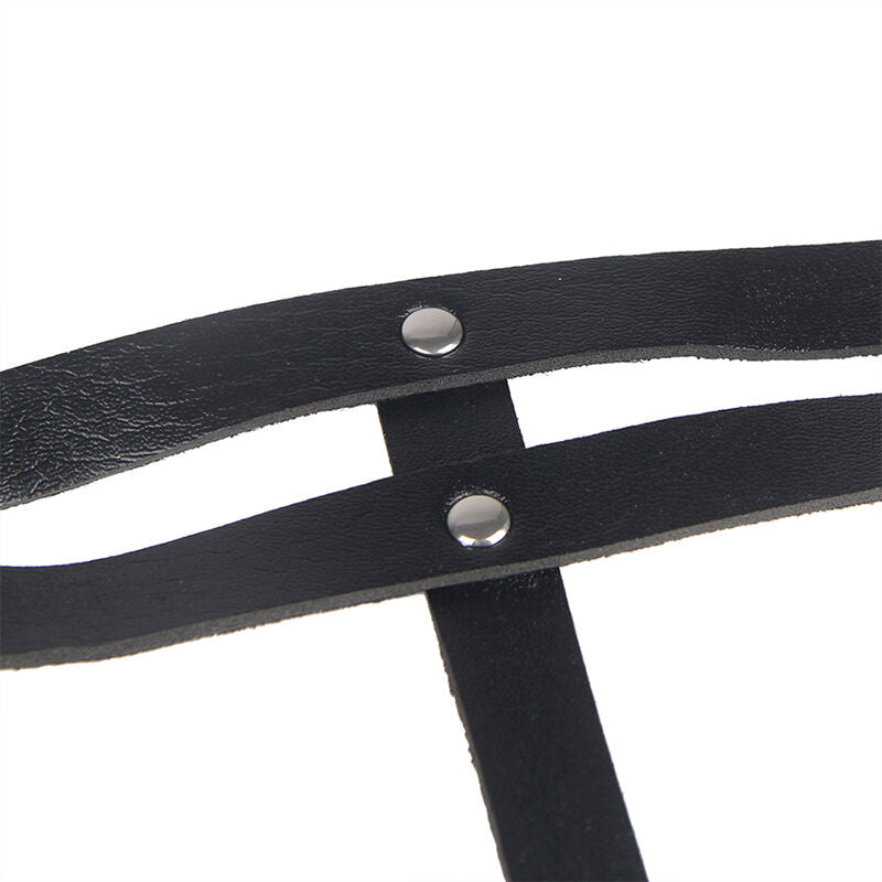 SUBBLIME Cinto com Corrente Anel de Couro Preto para Lingerie BDSM