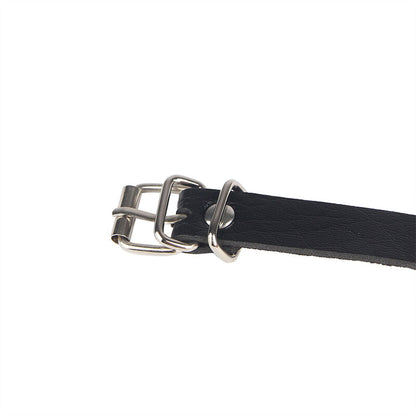 SUBBLIME Cinto com Corrente Anel de Couro Preto para Lingerie BDSM