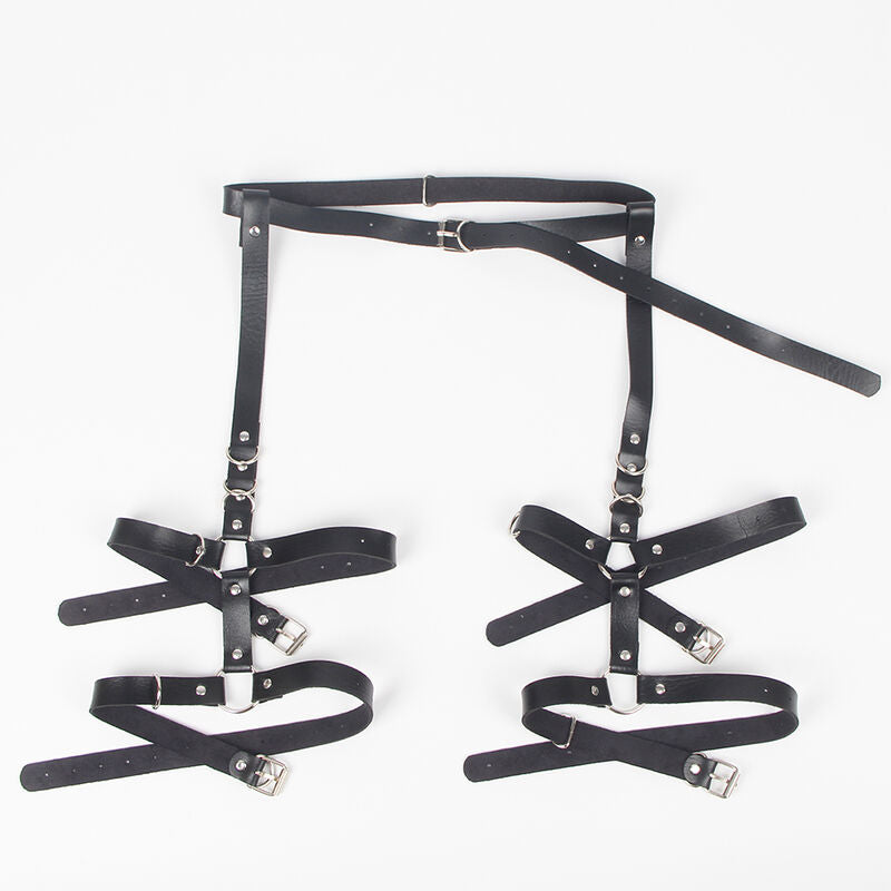 Arnês de Liga SUBBLIME com anéis, feito em couro preto, design ajustável