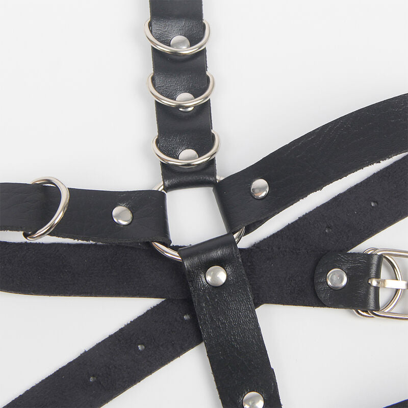 Arnês de Liga SUBBLIME com anéis, feito em couro preto, design ajustável