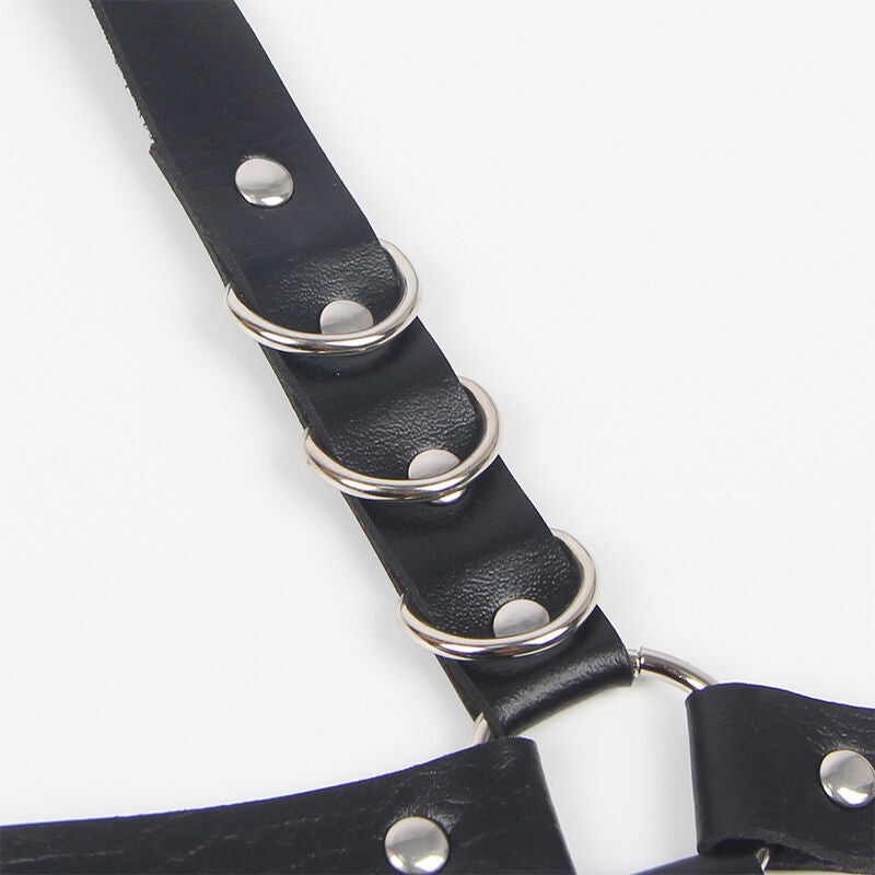 Arnês de Liga SUBBLIME com anéis, feito em couro preto, design ajustável