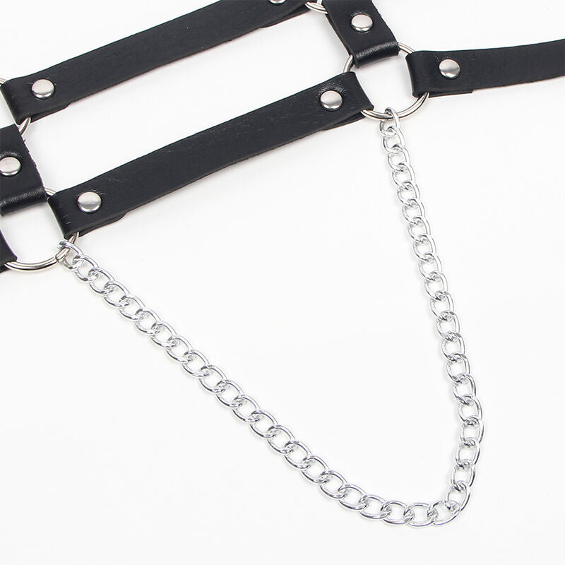 Arnês com Correias e Corrente SUBBLIME em couro preto para sedução BDSM, tamanho único
