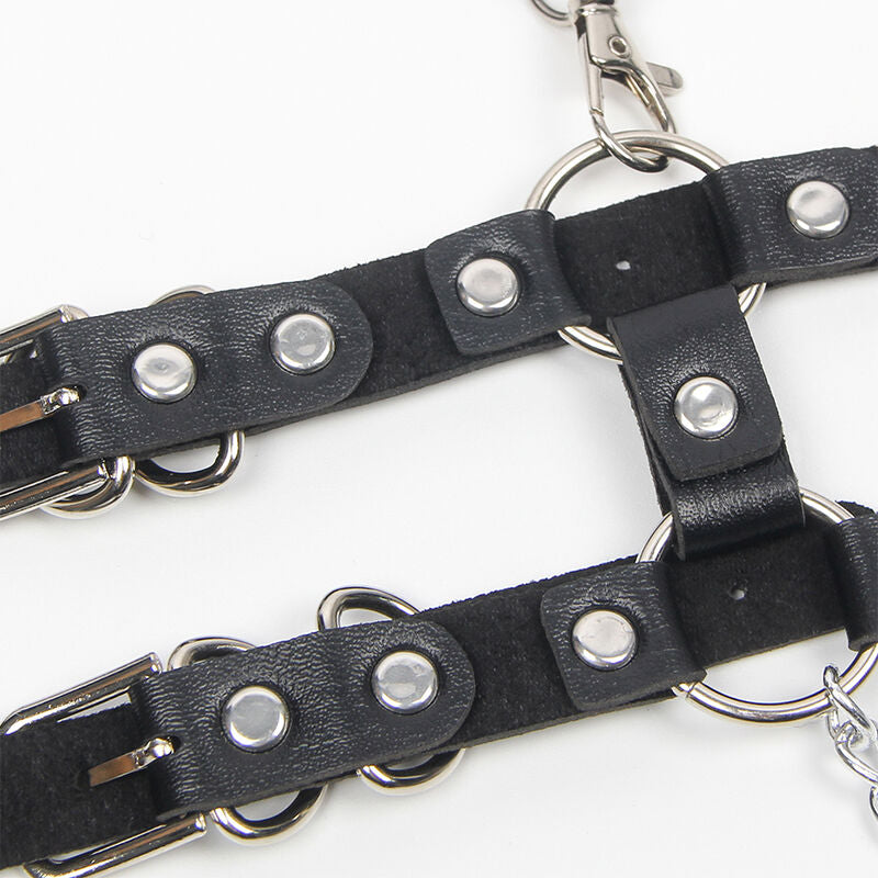 Arnês com Correias e Corrente SUBBLIME em couro preto para sedução BDSM, tamanho único