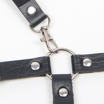 Arnês com Correias e Corrente SUBBLIME em couro preto para sedução BDSM, tamanho único