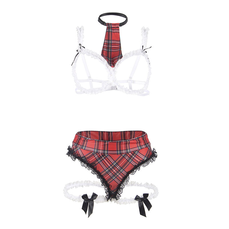 Fantasia Sexy Colegial Subblime com Sutiã, Calcinha, Liga e Gravata em tamanho L/XL