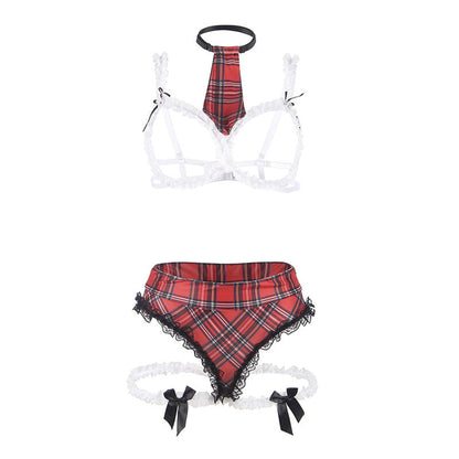 Fantasia Sexy Colegial Subblime com Sutiã, Calcinha, Liga e Gravata em tamanho L/XL