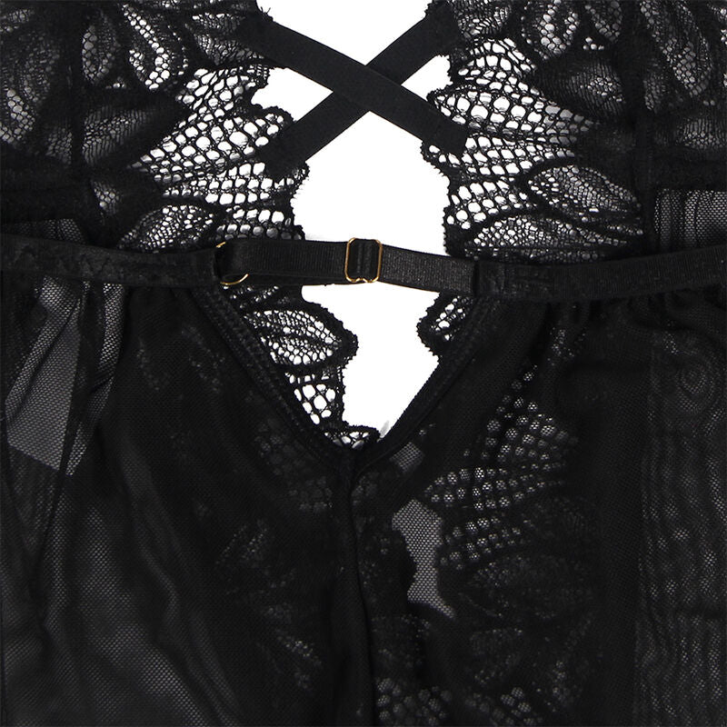 Teddy Lingerie SUBBLIME Halter Neck Renda Preto S/M com detalhes em tule e costas abertas.