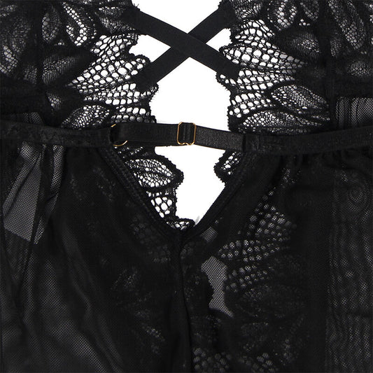 Teddy Lingerie SUBBLIME Halter Neck Renda Preto S/M com detalhes em tule e costas abertas.