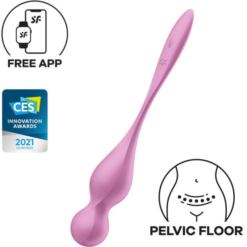 Close-up of the Satisfyer Bolas de Kegel Vibrantes Love Birds Rosa, showing its soft silicone texture and ergonomic shape.