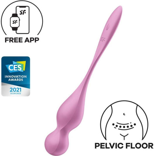 Close-up of the Satisfyer Bolas de Kegel Vibrantes Love Birds Rosa, showing its soft silicone texture and ergonomic shape.