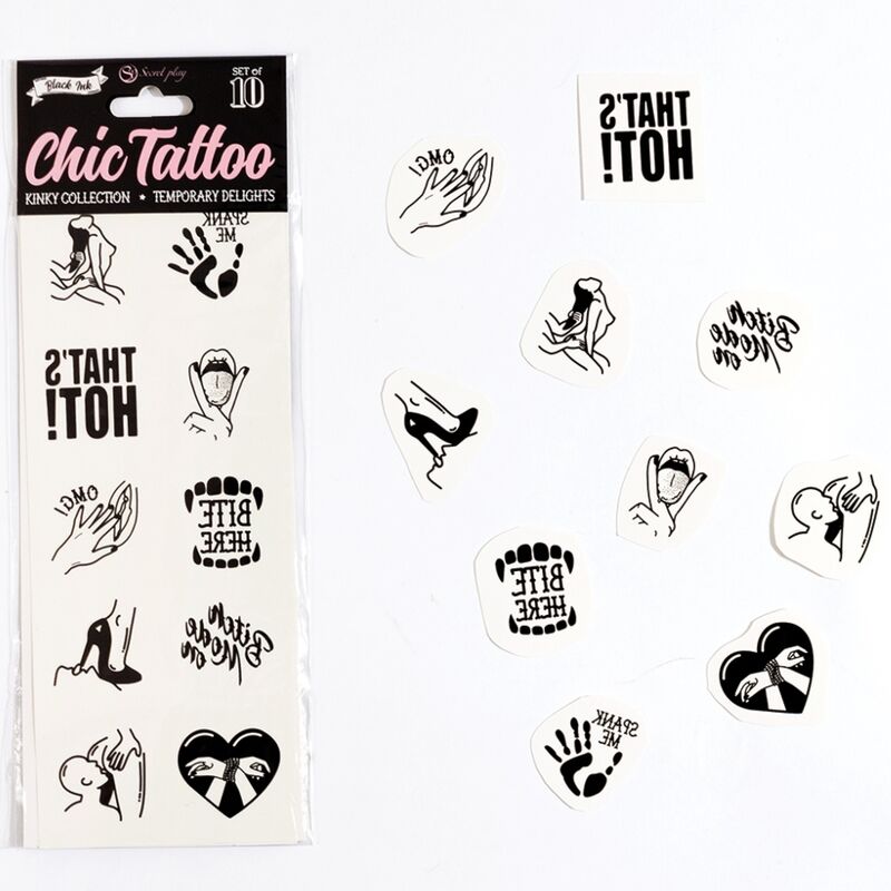 Conjunto de 10 tatuagens temporárias SECRET PLAY Coleção Kinky.