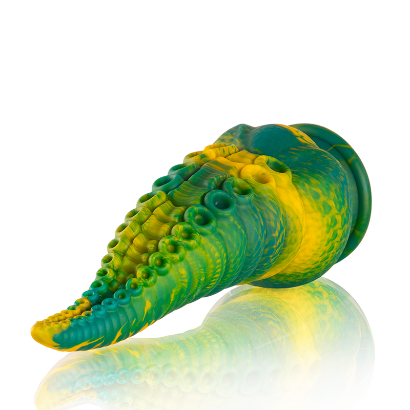 Close-up do Dildo Tentáculo Cetus Verde Grande da EPIC CYBERSILICOCK, mostrando sua textura e detalhes.