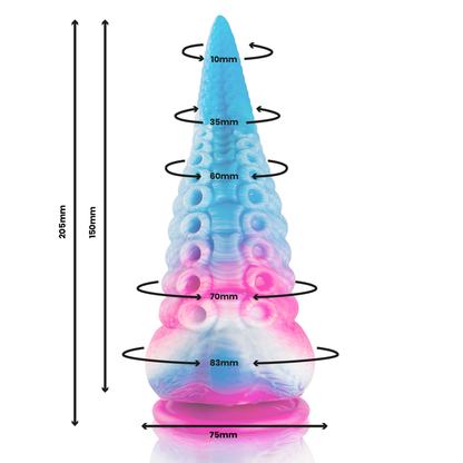 Close-up do Dildo Tentáculo Azul Phorcys Grande EPIC CYBERSILICOCK, destacando sua forma e textura de silicone.