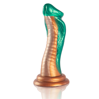 Close-up of the EPIC CYBERSILICOCK Dildo Python Cobra Verde, highlighting its realistic texture and vibrant green color.