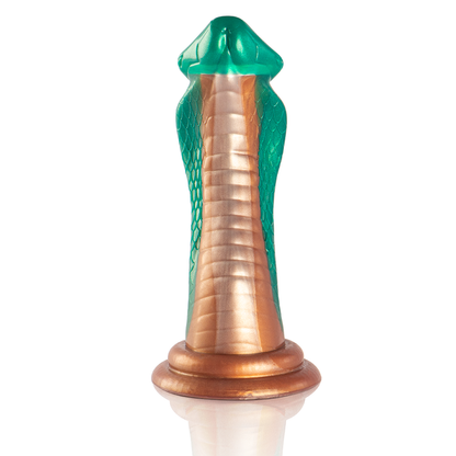 Close-up of the EPIC CYBERSILICOCK Dildo Python Cobra Verde, highlighting its realistic texture and vibrant green color.