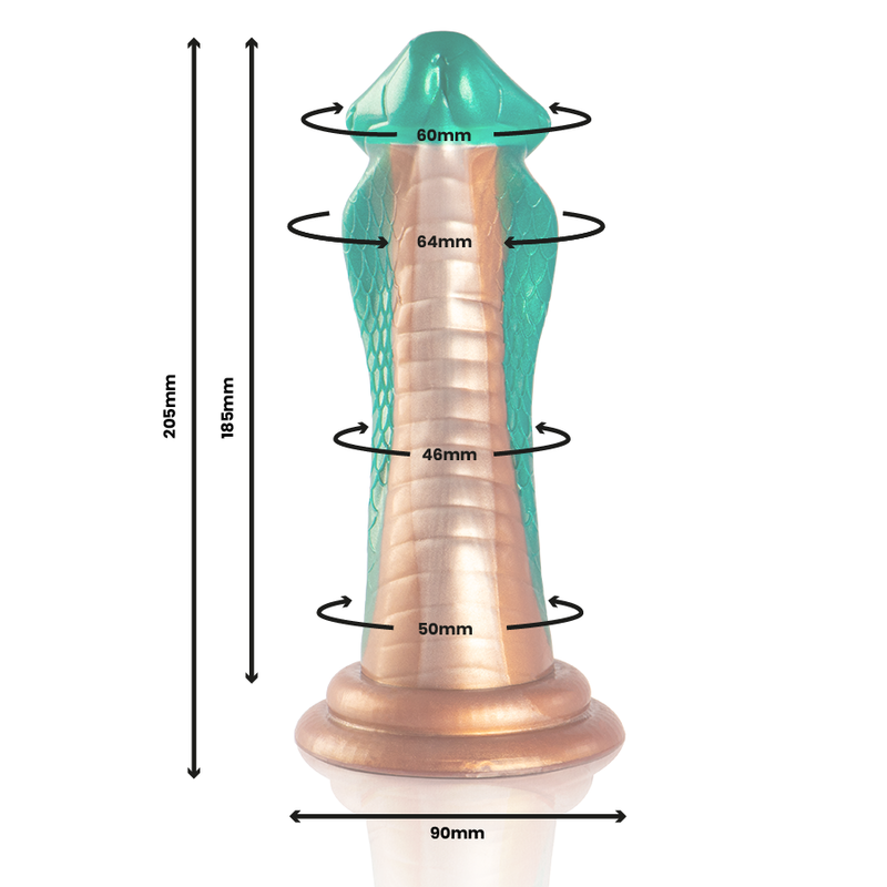 Close-up of the EPIC CYBERSILICOCK Dildo Python Cobra Verde, highlighting its realistic texture and vibrant green color.