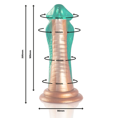 Close-up of the EPIC CYBERSILICOCK Dildo Python Cobra Verde, highlighting its realistic texture and vibrant green color.