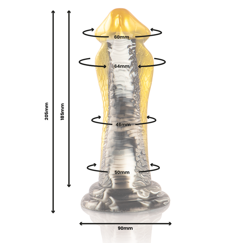 Close-up do EPIC CYBERSILICOCK Dildo Drakon Amarelo Cobra, mostrando textura e detalhes do design realista.
