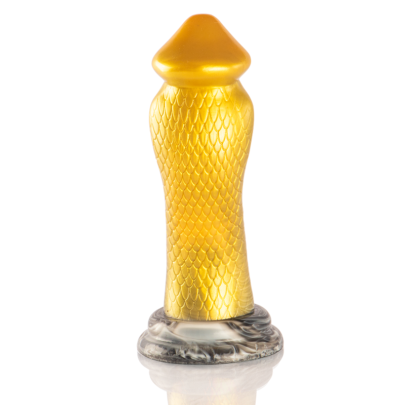 Close-up do EPIC CYBERSILICOCK Dildo Drakon Amarelo Cobra, mostrando textura e detalhes do design realista.