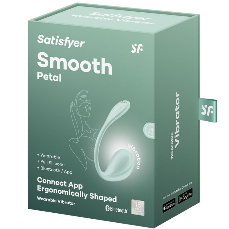 Close-up of the SATISFYER Estimulador G-Spot Smooth Petal Verde App Control, highlighting its flexible design and texture.