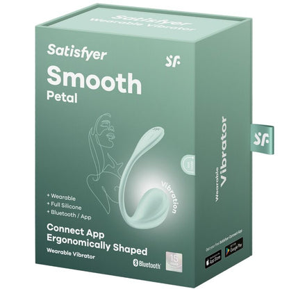 Close-up of the SATISFYER Estimulador G-Spot Smooth Petal Verde App Control, highlighting its flexible design and texture.