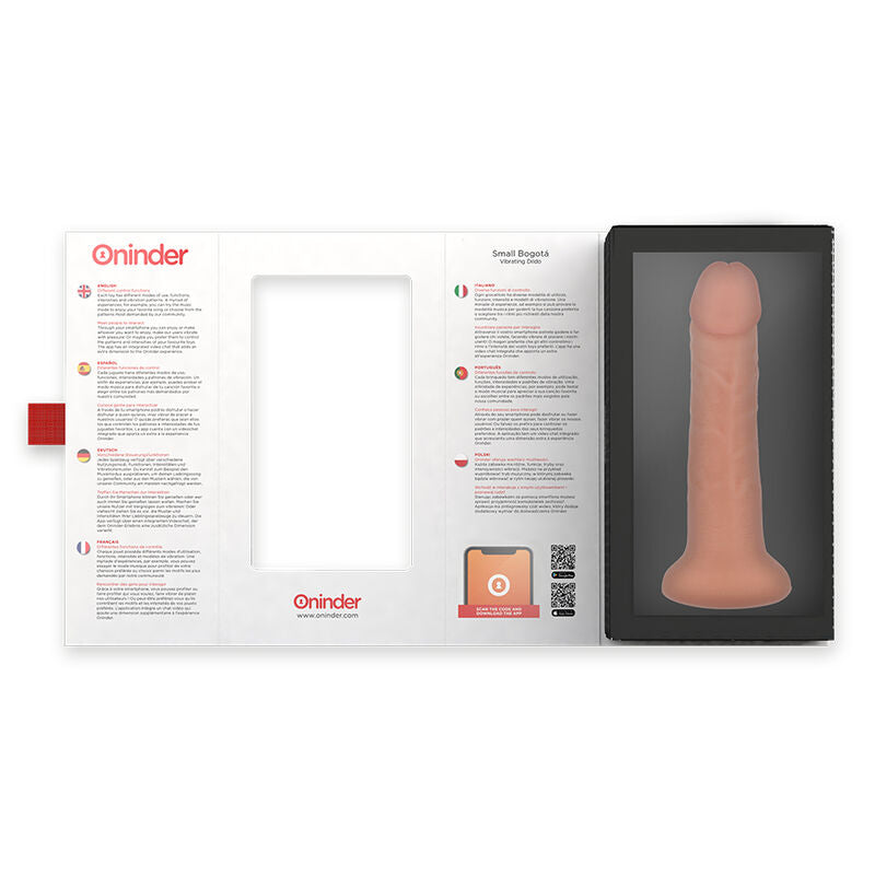 Close-up do ONINDER Vibrador Dildo Bogotá 17.5cm com controlo via app, destacando o material de silicone natural.