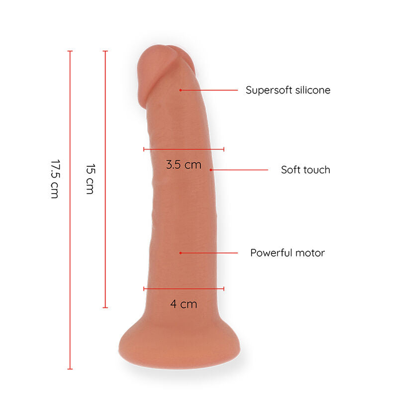 Close-up do ONINDER Vibrador Dildo Bogotá 17.5cm com controlo via app, destacando o material de silicone natural.