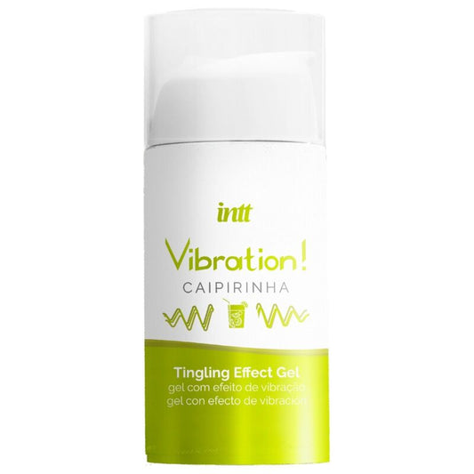 Close-up of the INTT Gel Vibrador Líquido Estimulante Íntimo Caipirinha 15 ML, showing its packaging and design.