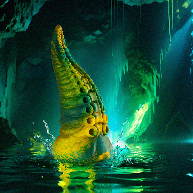 Close-up do Dildo Tentáculo Cetus Verde Grande da EPIC CYBERSILICOCK, mostrando sua textura e detalhes.