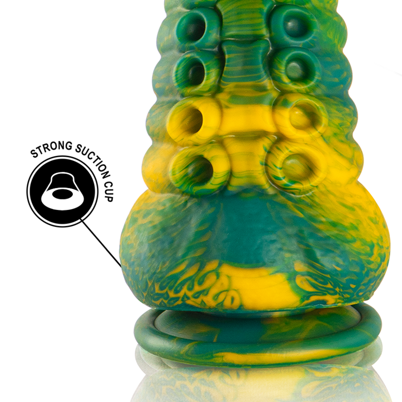 Close-up do Dildo Tentáculo Cetus Verde Pequeno da EPIC CYBERSILICOCK, mostrando suas texturas e design inspirado em tentáculos.
