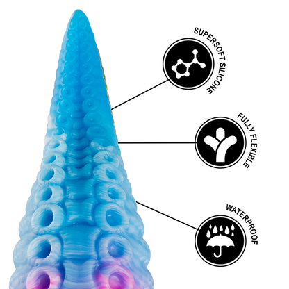 Close-up do Dildo Tentáculo Azul Phorcys Grande EPIC CYBERSILICOCK, destacando sua forma e textura de silicone.
