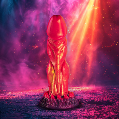 Dildo de silicone Cerberus da EPIC CYBERSILICOCK, com design mitológico e cores vibrantes.