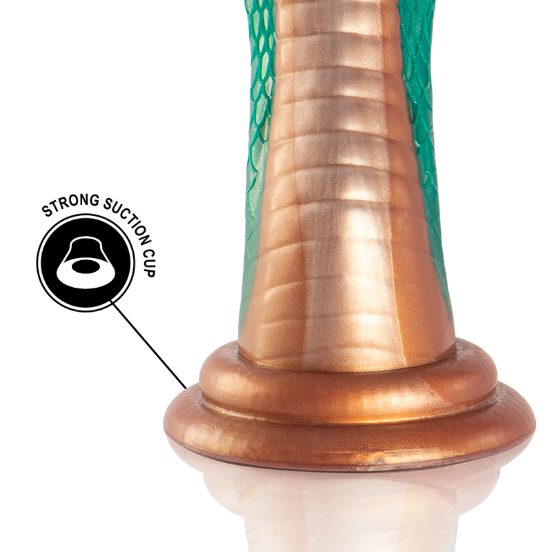 Close-up of the EPIC CYBERSILICOCK Dildo Python Cobra Verde, highlighting its realistic texture and vibrant green color.