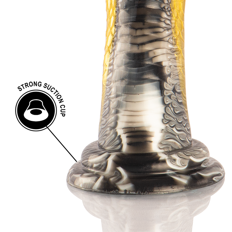 Close-up do EPIC CYBERSILICOCK Dildo Drakon Amarelo Cobra, mostrando textura e detalhes do design realista.