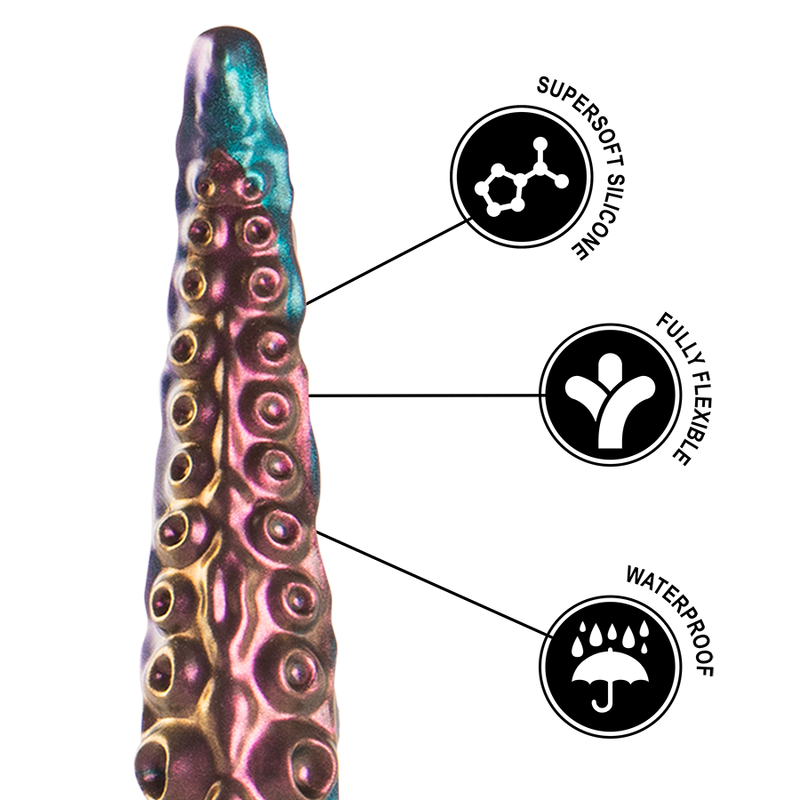Close-up do Dildo Charybdis EPIC CYBERSILICOCK, mostrando o seu design de tentáculo fino e a textura de silicone.