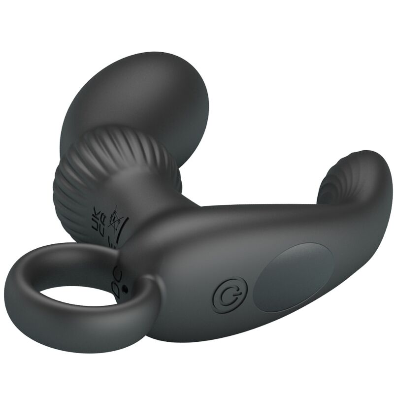 Close-up do PRETTY LOVE Massageador Vibrador Anal Cayla Preto mostrando o seu design ergonómico e material de silicone.