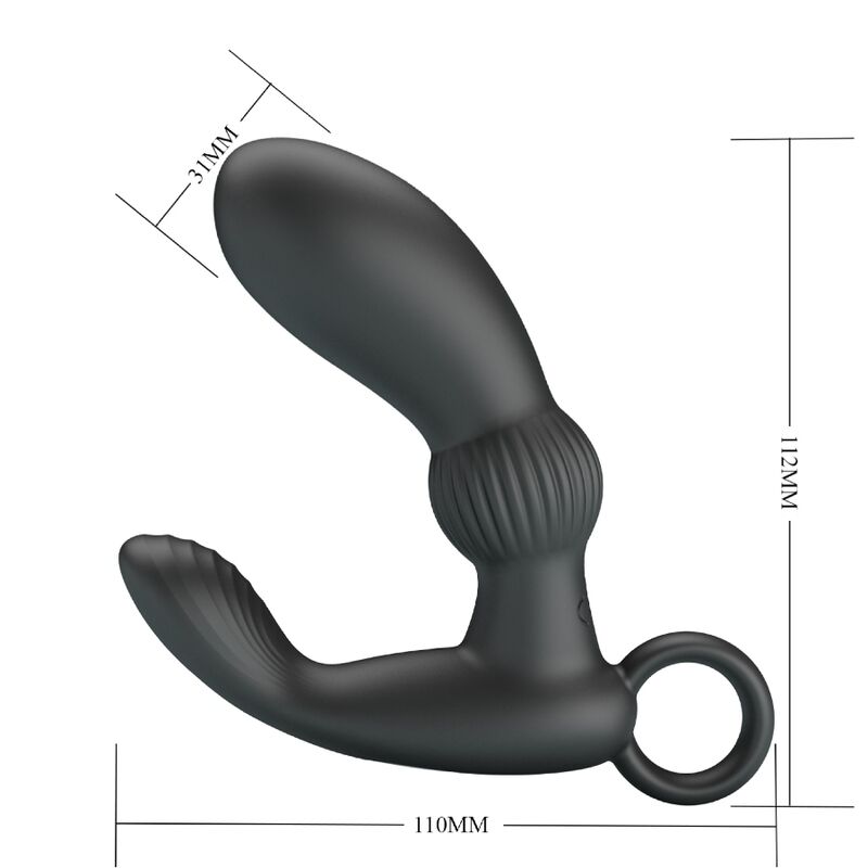 Close-up do PRETTY LOVE Massageador Vibrador Anal Cayla Preto mostrando o seu design ergonómico e material de silicone.