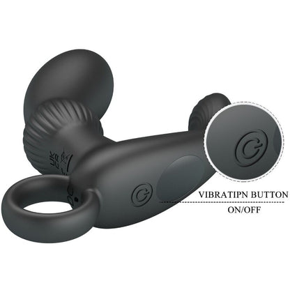 Close-up do PRETTY LOVE Massageador Vibrador Anal Cayla Preto mostrando o seu design ergonómico e material de silicone.