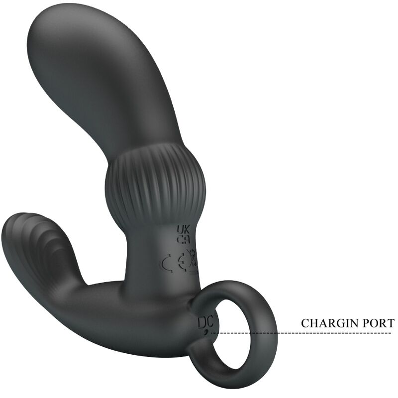 Close-up do PRETTY LOVE Massageador Vibrador Anal Cayla Preto mostrando o seu design ergonómico e material de silicone.
