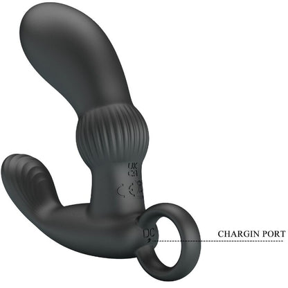 Close-up do PRETTY LOVE Massageador Vibrador Anal Cayla Preto mostrando o seu design ergonómico e material de silicone.