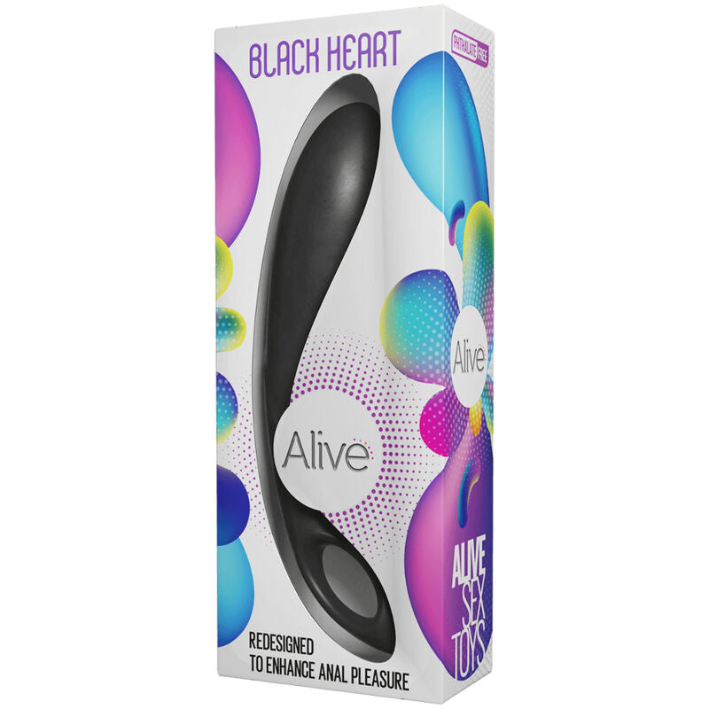 Close-up do ALIVE Estimulador Anal Black Heart, mostrando seu design ergonômico e material de silicone aveludado.