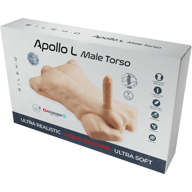 Imagem do SILEXD Torso Masculino Realista Apollo L com vibrador, detalhando sua textura e design ergonómico.