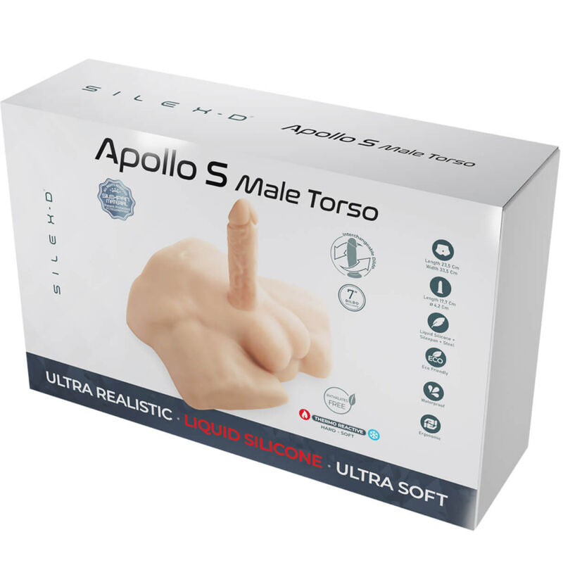 Close-up do SILEXD Torso Inferior Masculino Apollo S Realista com Vibrador, mostrando detalhes e textura.