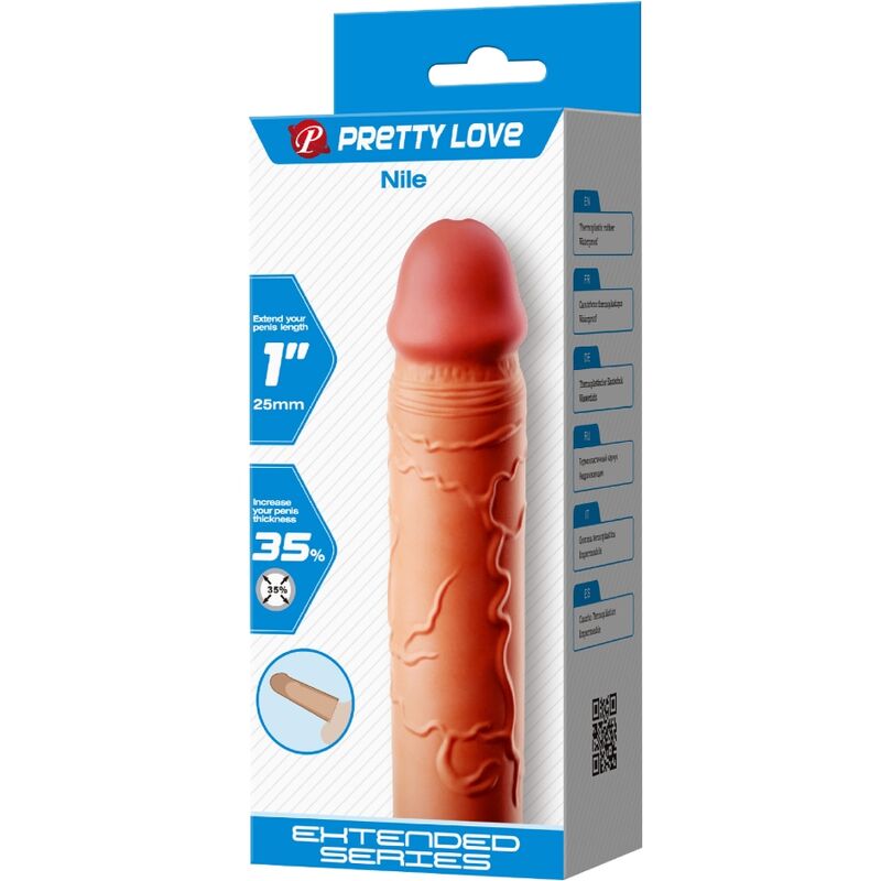 Extensor de Pénis PRETTY LOVE Nilo com cobertura realista para aumento de prazer e comprimento.