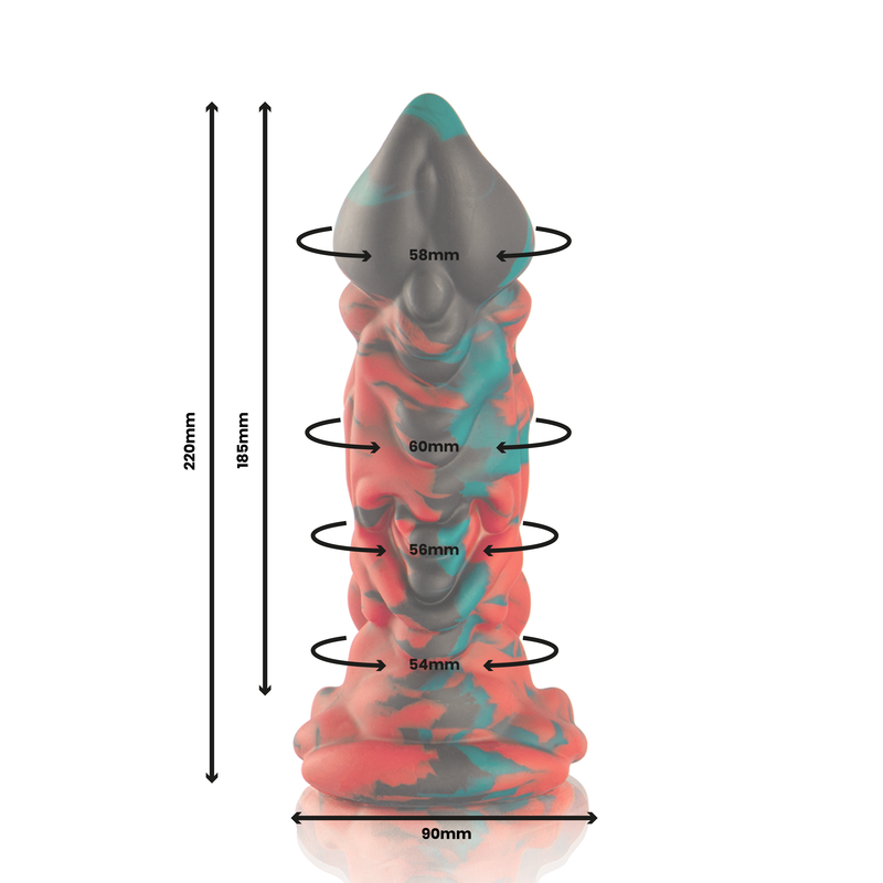 Close-up do Dildo Phobos EPIC CYBERSILICOCK de silicone com design mitológico